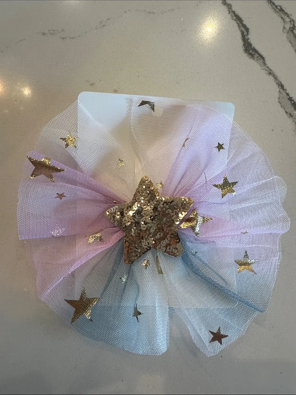 Pastel Star Tulle Hair Bow with Gold Sequin Star
